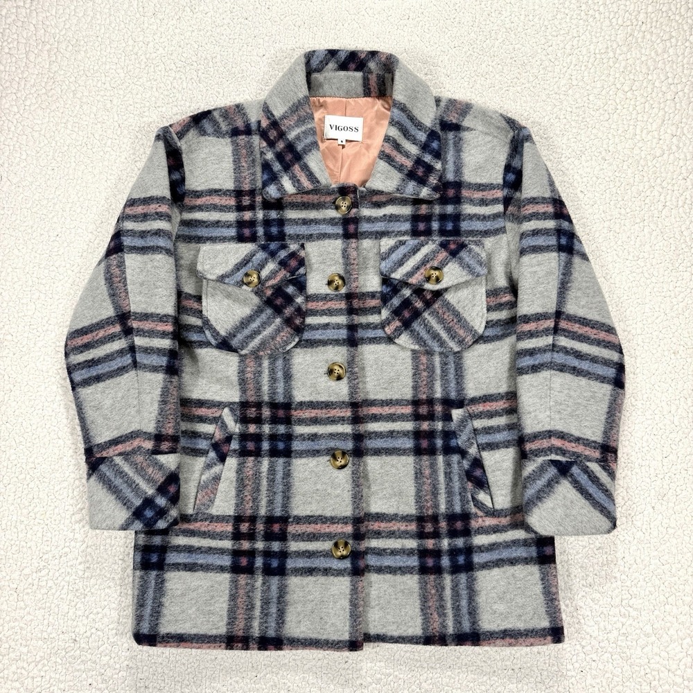 Vigoss Brushed Plaid Coat Women's S Oversized Preppy Cottagecore Cozy Fall